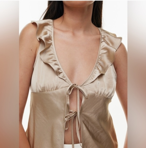 Aritzia Wilfred Tonka Satin Blouse Tie Front Size Small - Picture 8 of 8